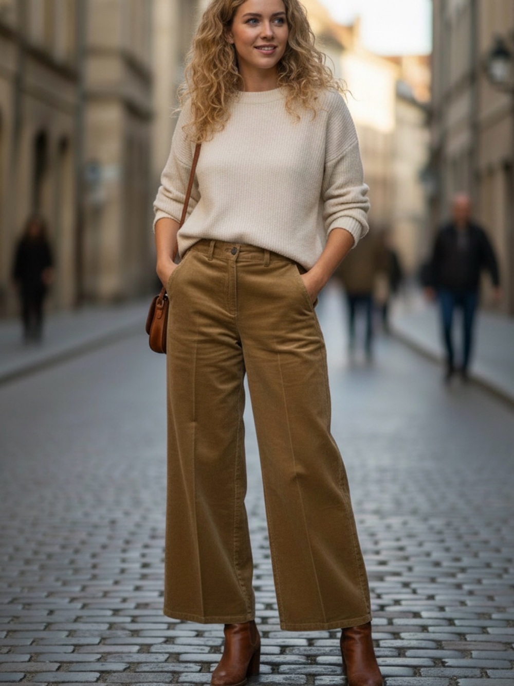 Eileen Fisher Corduroy Wide-Leg Pants in Olive Drab